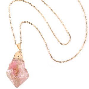 Women's Rainbow Healing Raw Crystal Stone Pendant Necklace